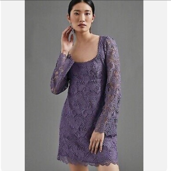 Maeve by Anthropologie Lace Mini Dress Lavender Purple Size 2 NWT - Picture 3 of 10
